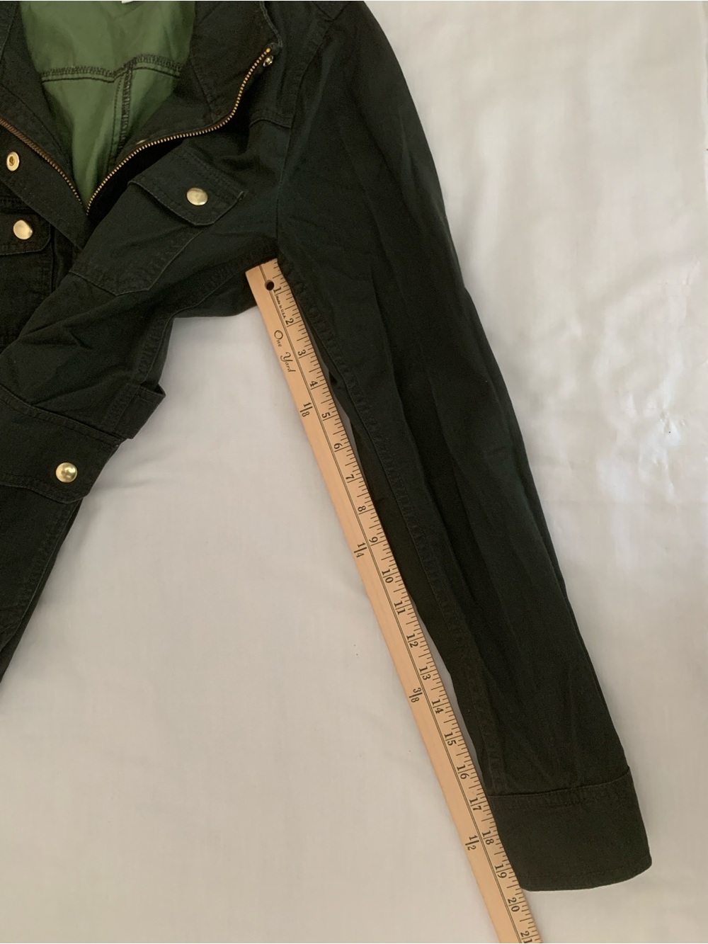 J.Crew Olive Utility Jacket Military Field Coat Gold Snap Cotton Size Medium M - Picture 11 of 13